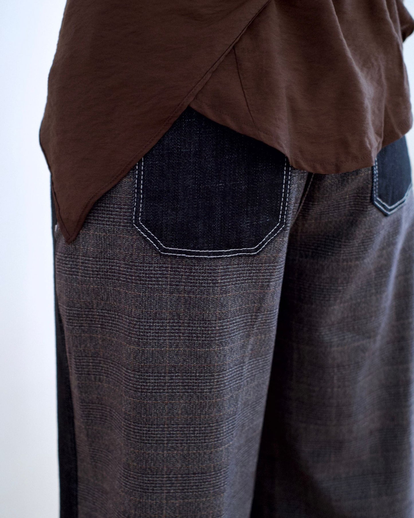 Moci 拼格仔布牛仔褲