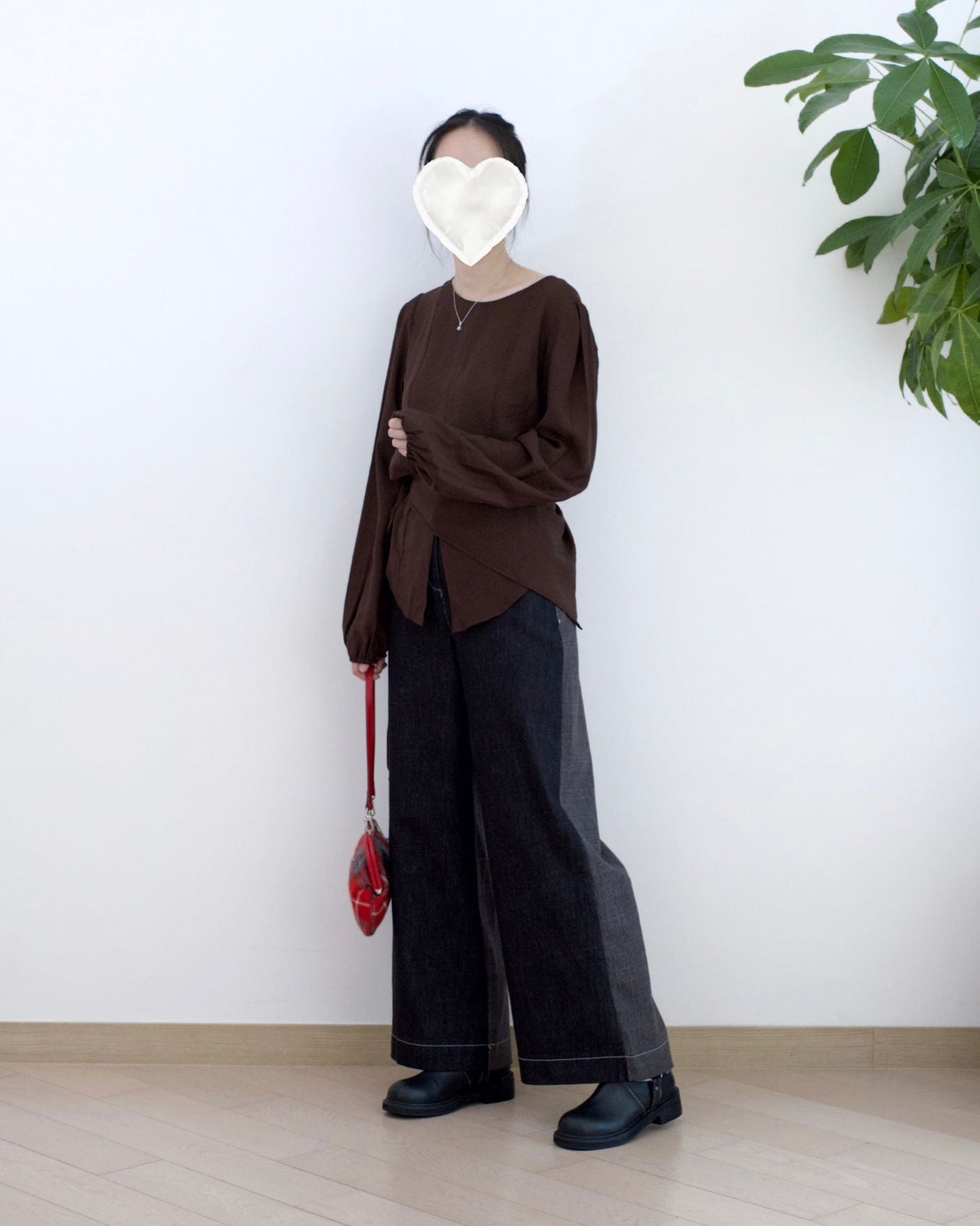 Moci 拼格仔布牛仔褲