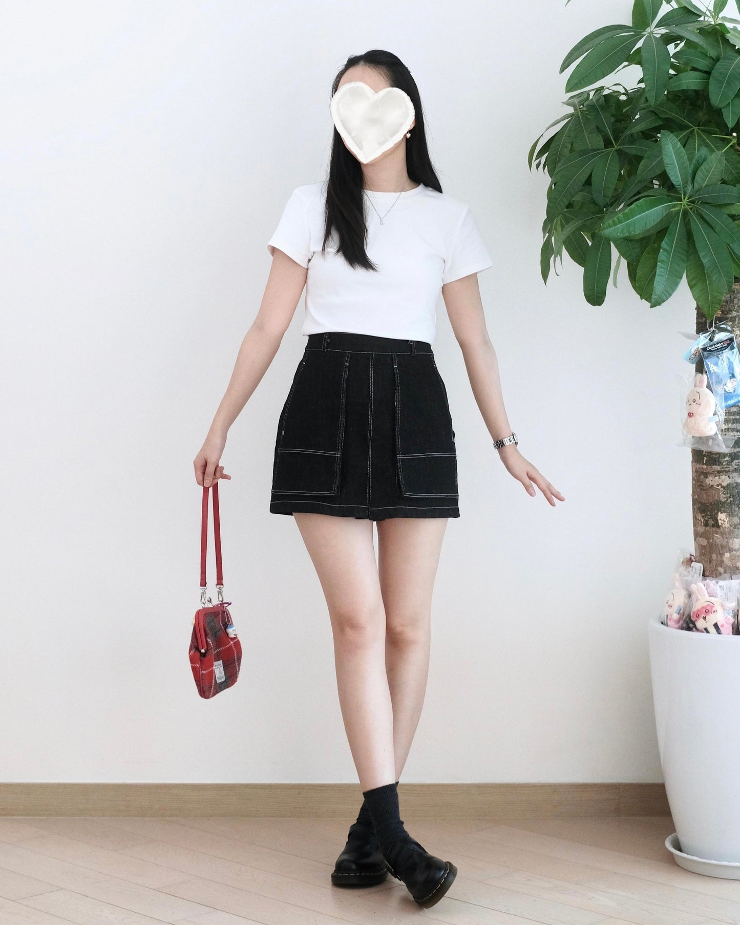 Moci 大口袋高腰牛仔短褲