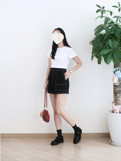 Moci 大口袋高腰牛仔短褲