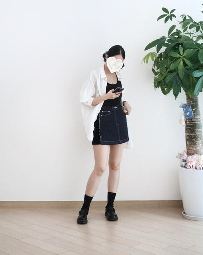 Moci 拼邊牛仔短裙褲