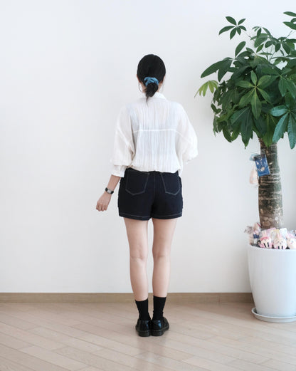 Moci 拼邊牛仔短裙褲