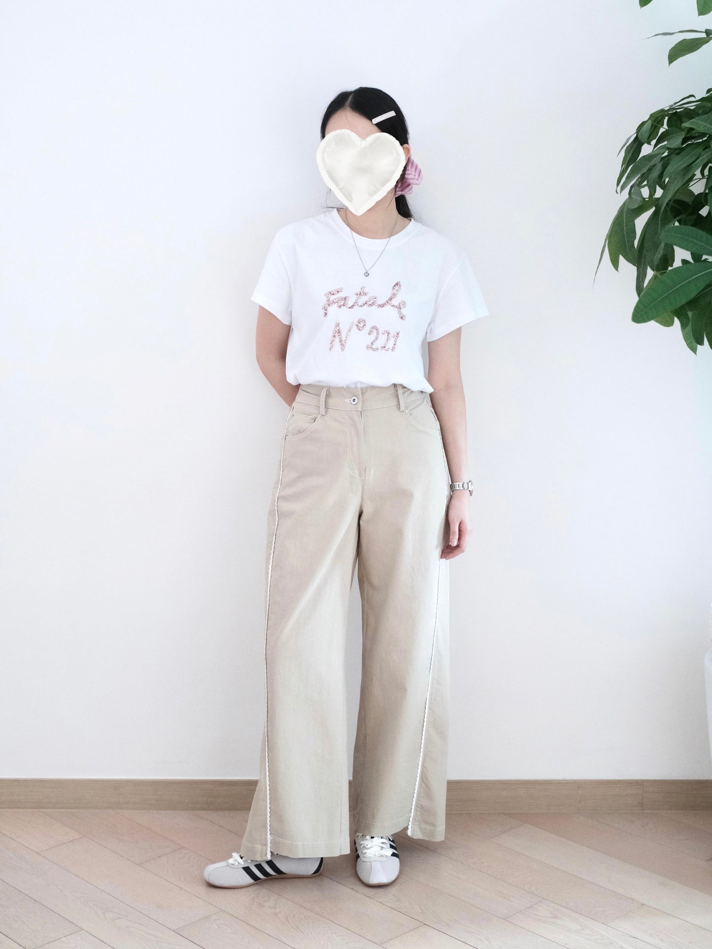 Moci 花邊闊腳扯布褲