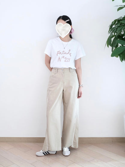 Moci 花邊闊腳扯布褲