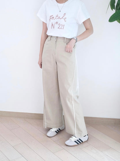 Moci 花邊闊腳扯布褲