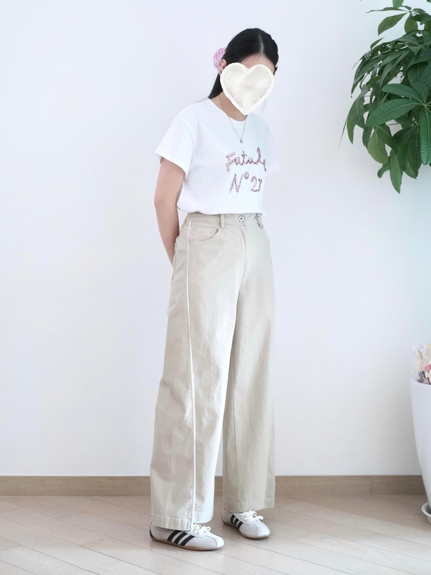 Moci 花邊闊腳扯布褲