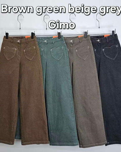 Moci 心心口袋內絨毛扯布褲