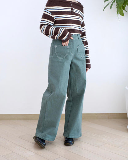 Moci 心心口袋內絨毛扯布褲