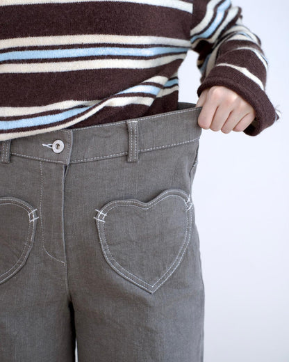 Moci 心心口袋內絨毛扯布褲