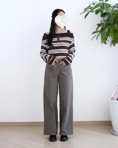 Moci 心心口袋內絨毛扯布褲