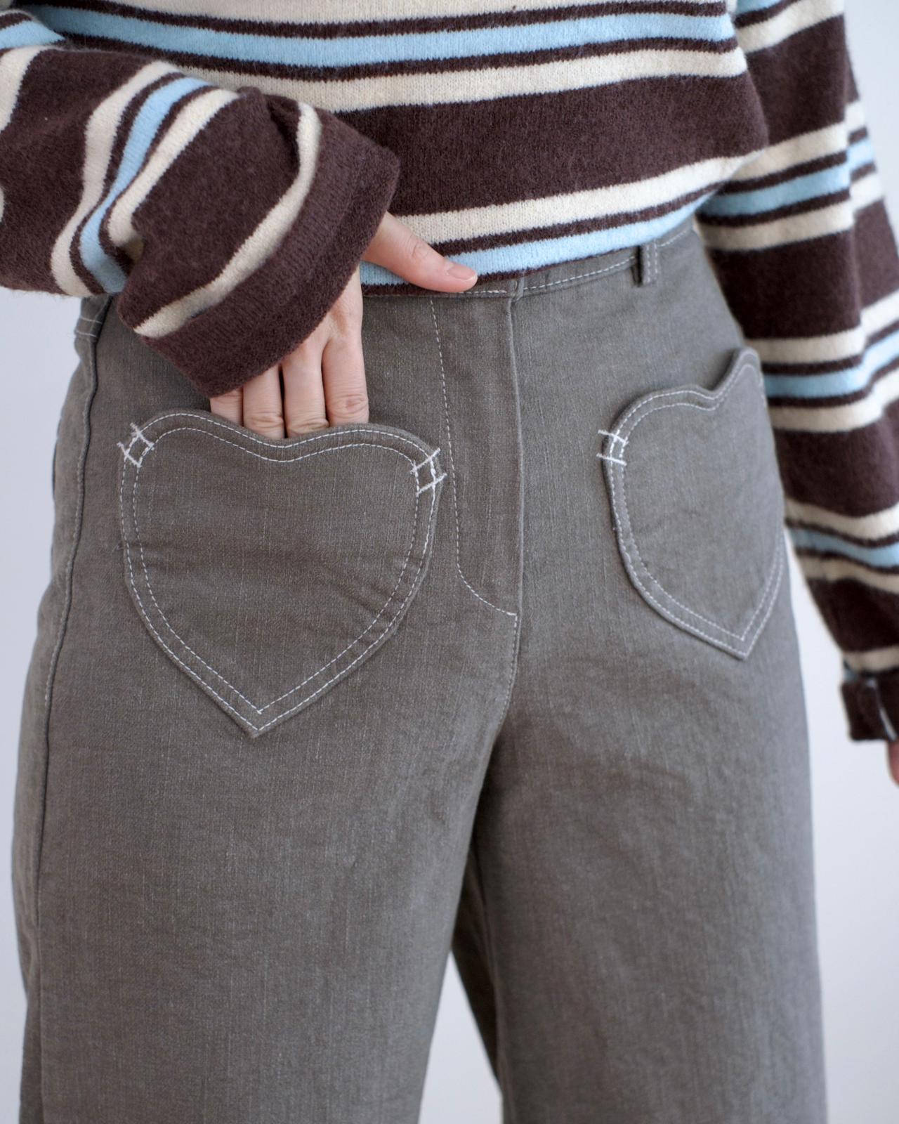 Moci 心心口袋內絨毛扯布褲