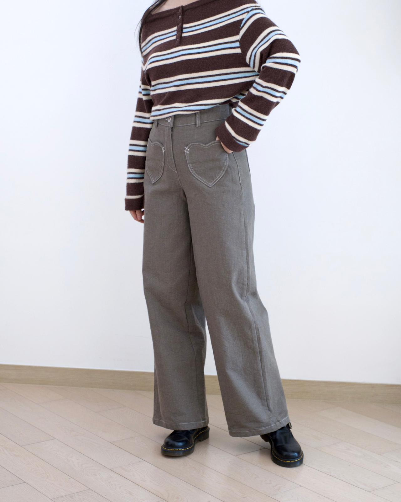 Moci 心心口袋內絨毛扯布褲