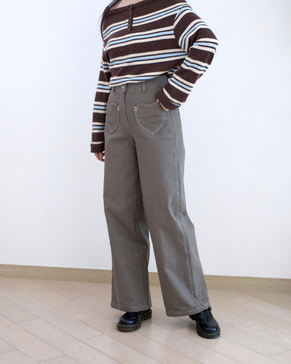 Moci 心心口袋內絨毛扯布褲