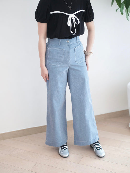 Moci 口袋闊腳扯布褲