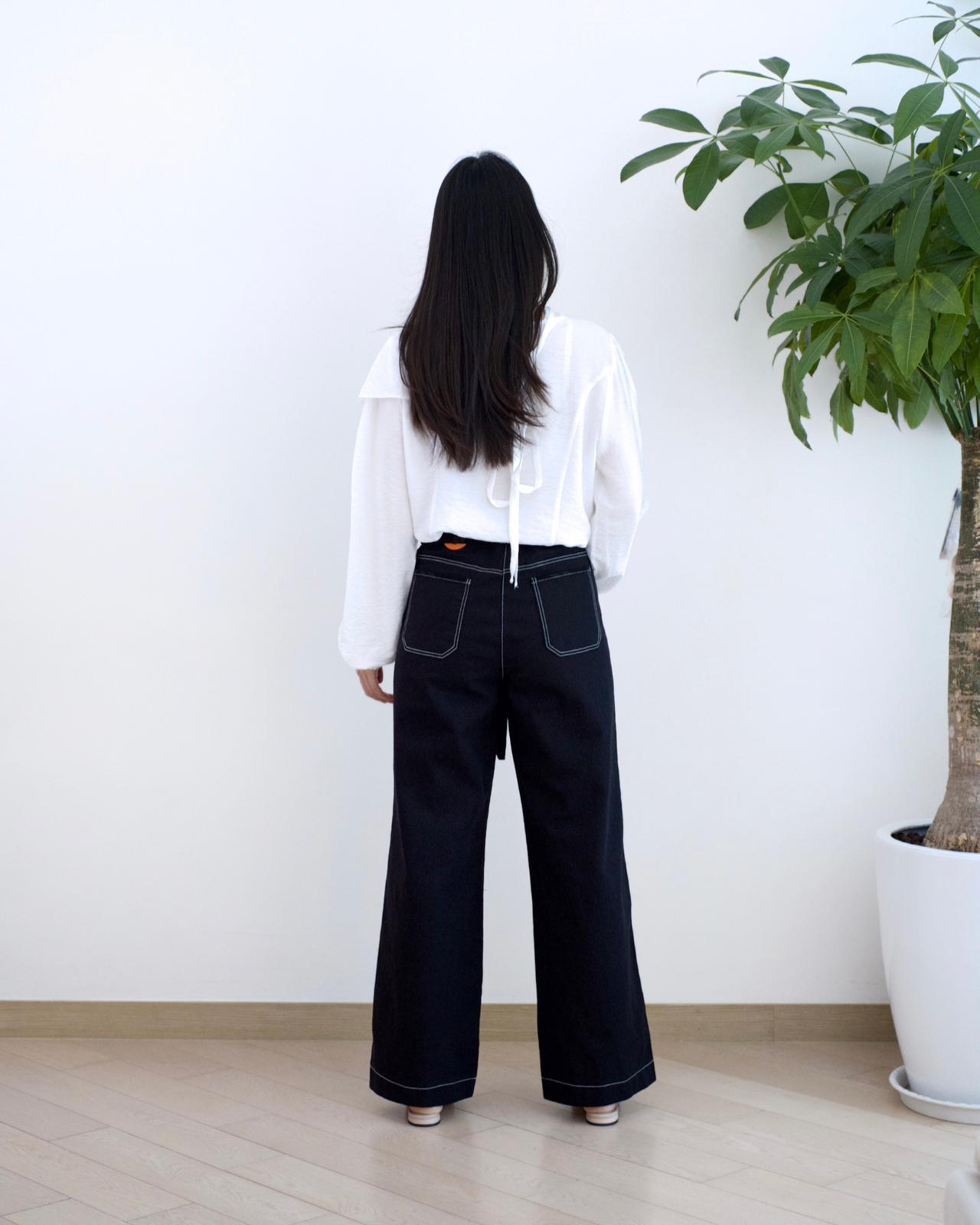 Moci 併格仔闊筒扯布褲