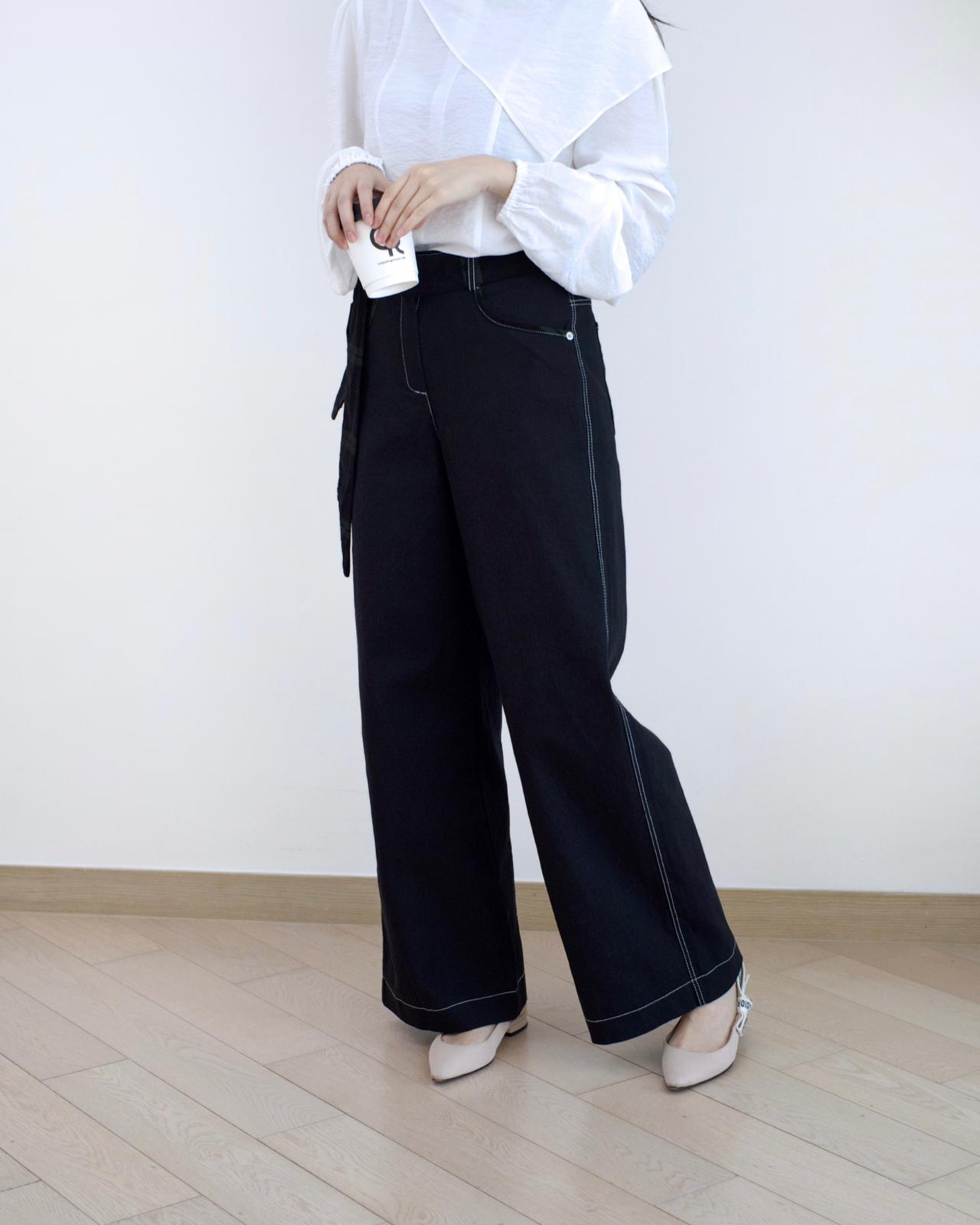 Moci 併格仔闊筒扯布褲