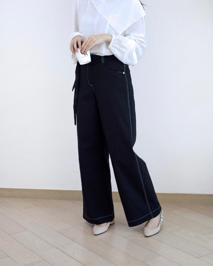 Moci 併格仔闊筒扯布褲