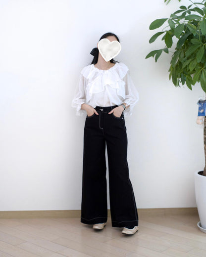 Moci 明線闊筒扯布褲