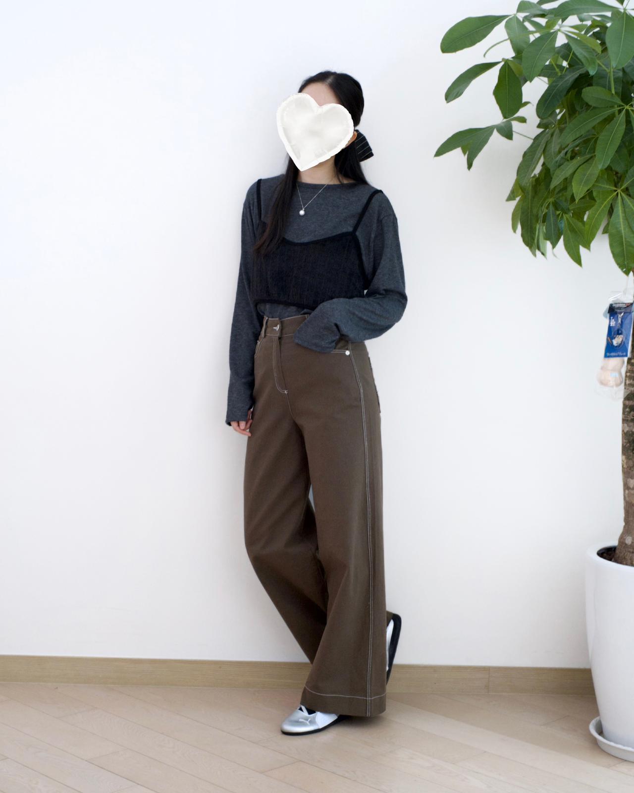 Moci 明線闊筒扯布褲