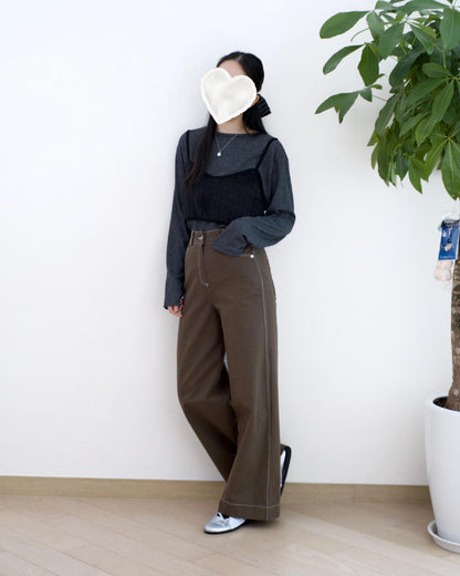 Moci 明線闊筒扯布褲