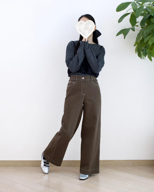 Moci 明線闊筒扯布褲