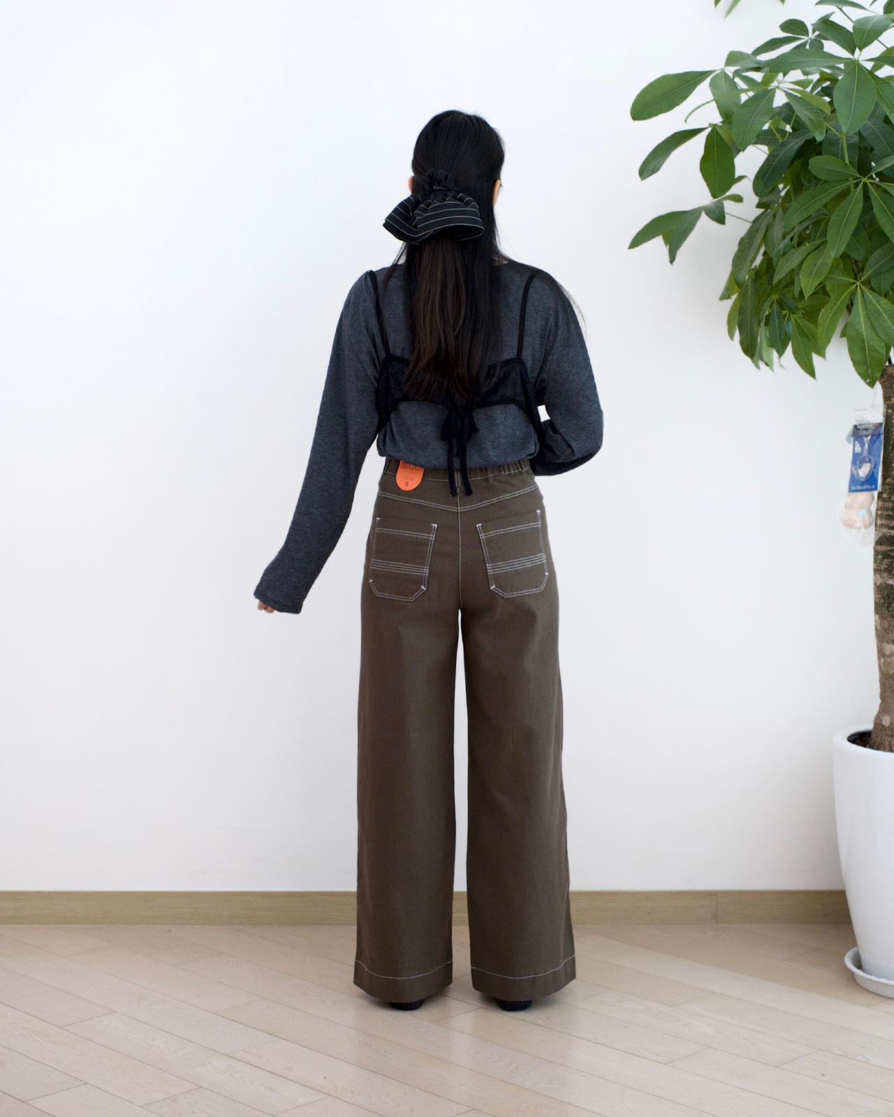 Moci 明線闊筒扯布褲