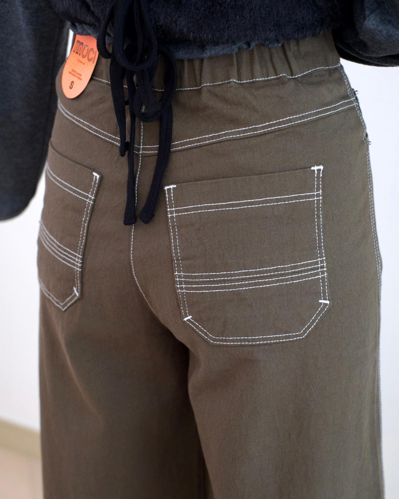 Moci 明線闊筒扯布褲