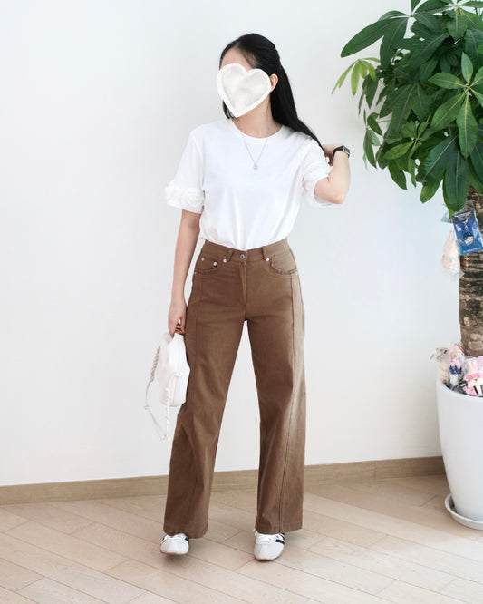 Moci Ruffle口袋直筒扯布褲︎