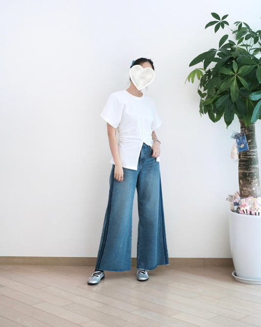 Moci 闊筒拼邊牛仔褲