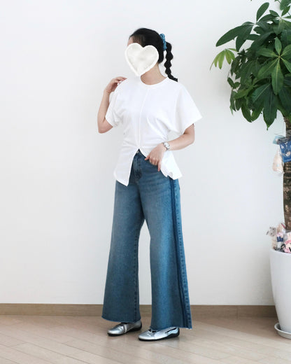 Moci 闊筒拼邊牛仔褲