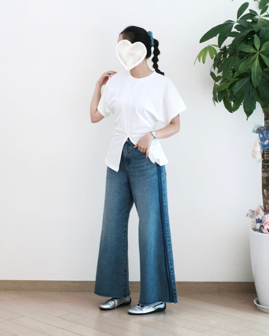 Moci 闊筒拼邊牛仔褲