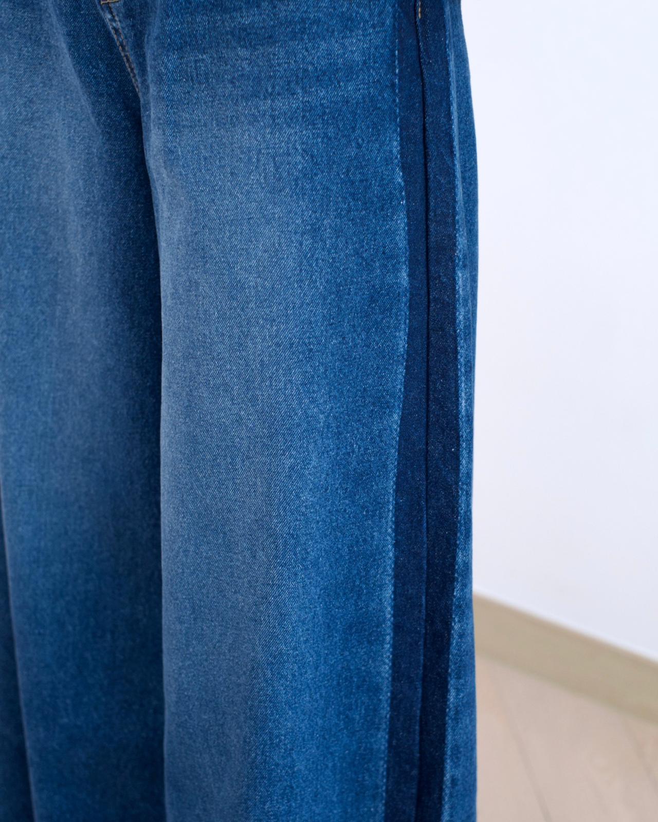 Moci 撞色併邊闊筒牛仔褲