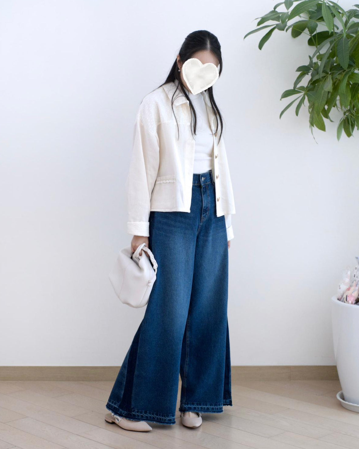 Moci 撞色併邊闊筒牛仔褲