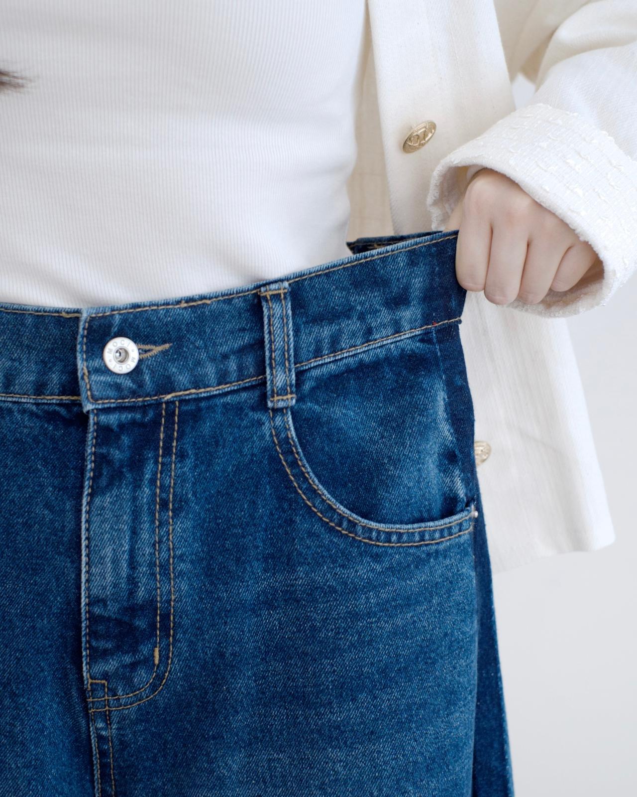 Moci 撞色併邊闊筒牛仔褲