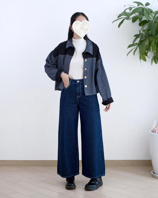 Moci 直紋薄絨牛仔褲