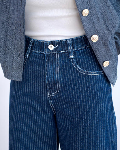 Moci 直紋薄絨牛仔褲