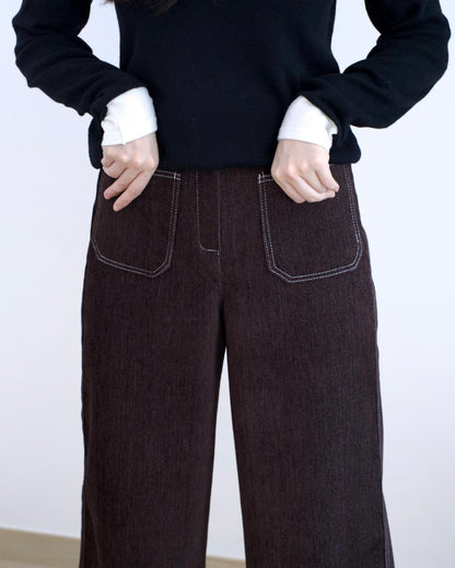Moci 毛巾面料闊筒休閑褲︎
