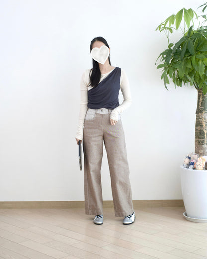 Moci 拼色直筒扯布褲︎