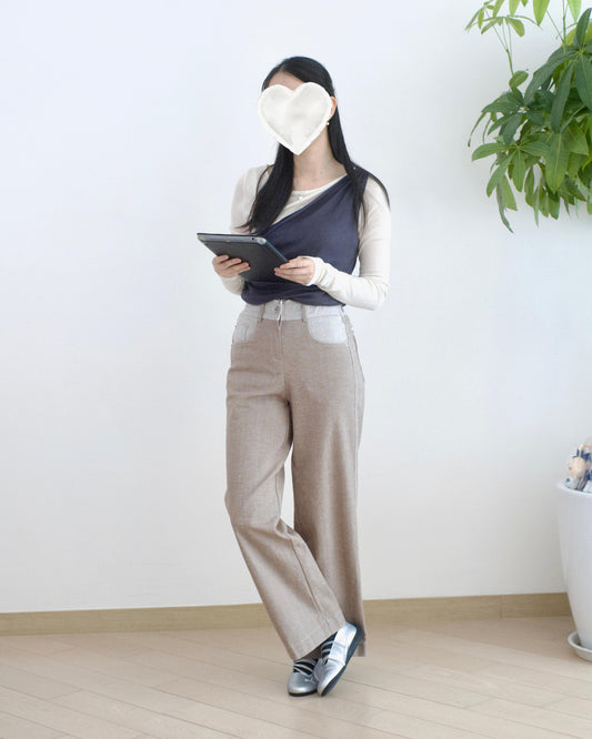 Moci 拼色直筒扯布褲︎