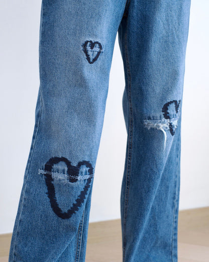 韓國洗水直筒牛仔褲