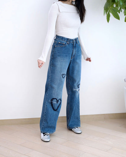 韓國洗水直筒牛仔褲