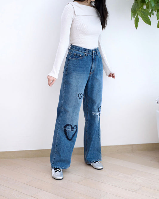韓國洗水直筒牛仔褲