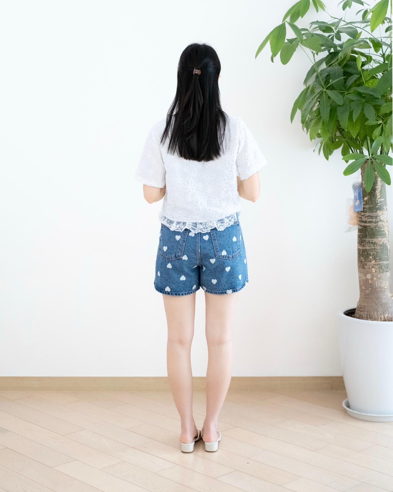 韓國心心牛仔短褲