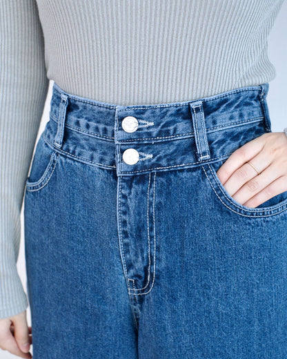 Odd Eye 鈕扣闊筒牛仔褲︎