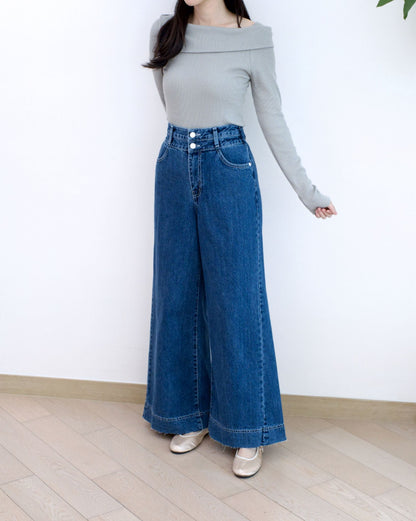 Odd Eye 鈕扣闊筒牛仔褲︎