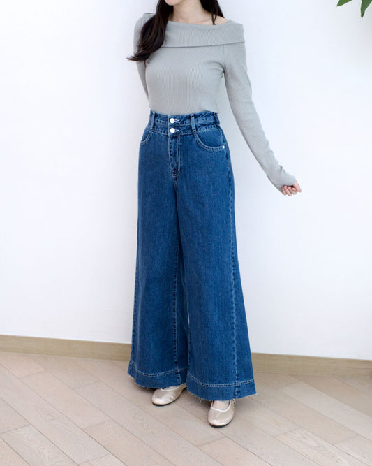 Odd Eye 鈕扣闊筒牛仔褲︎