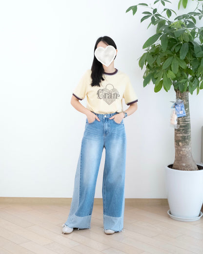 Odd Eye 兩側撞色闊腳牛仔褲