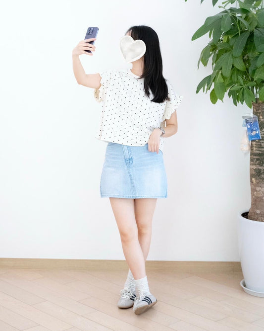 Odd Eye 高腰斜鈕扣洗水短裙