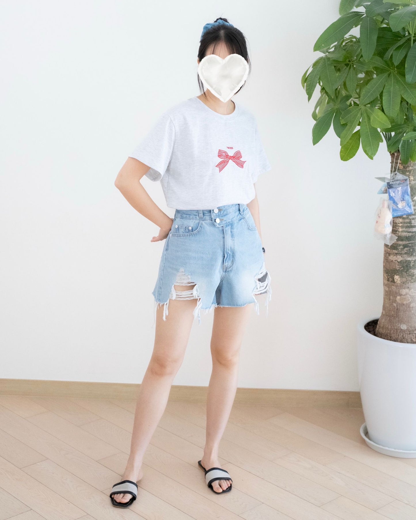 Odd Eye 流蘇破爛高腰牛仔短褲
