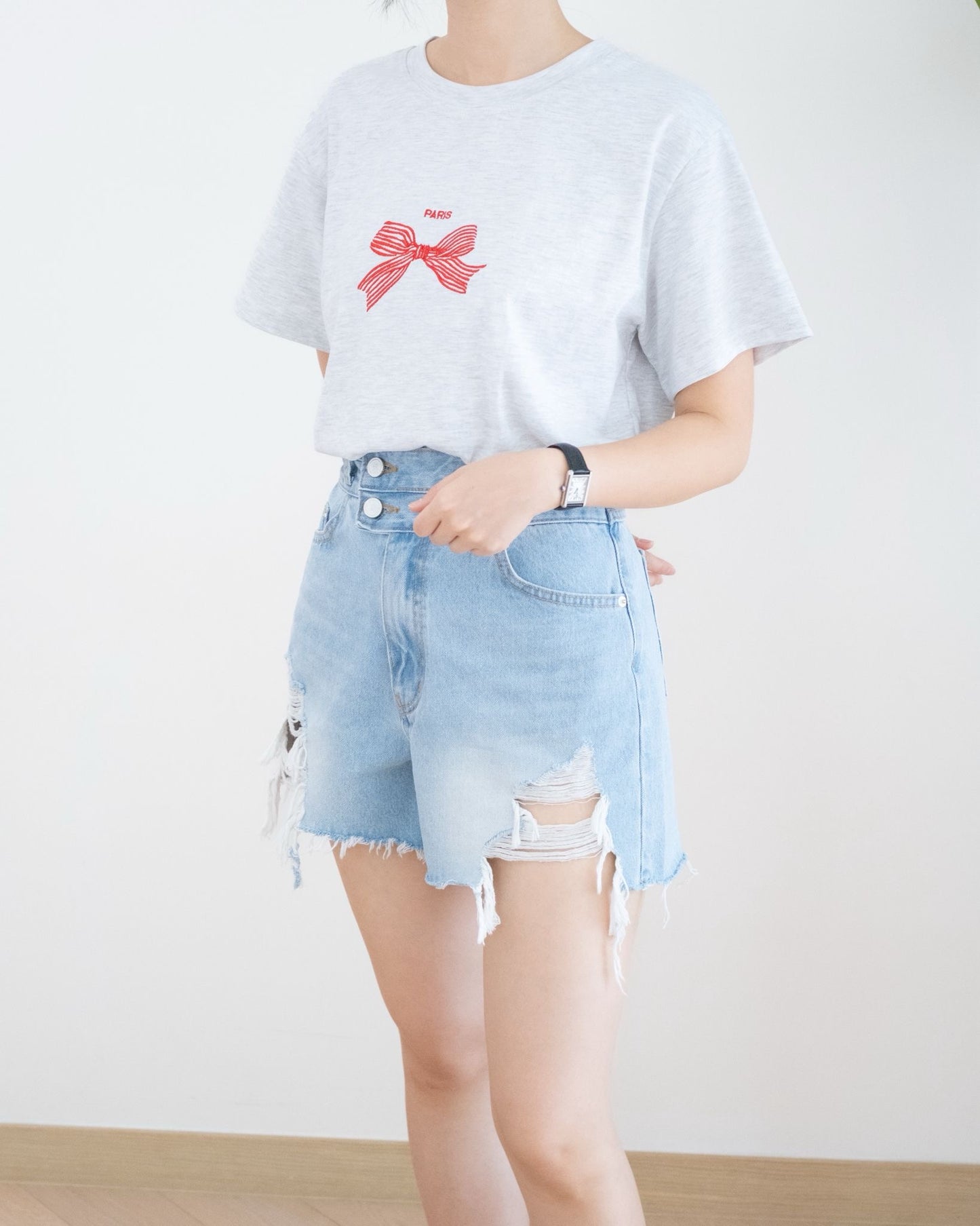 Odd Eye 流蘇破爛高腰牛仔短褲